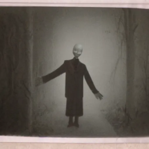 Image similar to creepy scary horror terror dream dark mezzotint slender man old photograph cursed