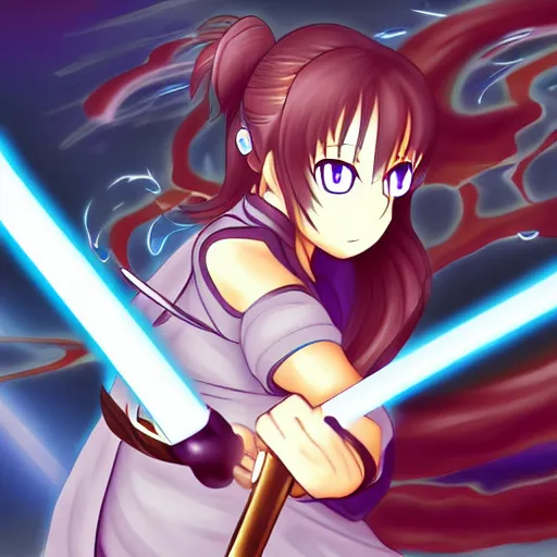 Image similar to a girl wielding a photon sword art by akikazu mizuno