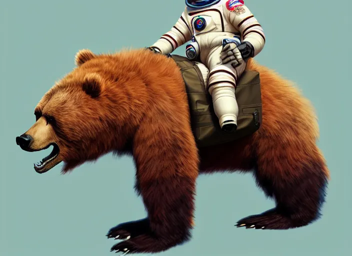 Image similar to character portrait feature of the anthro male anthropomorphic kamchatka brown bear fursona wearing cosmonaut outfit uniform professional pilot astronaut cosmonaut character design stylized by charlie bowater, ross tran, artgerm, and makoto shinkai, detailed, soft lighting, rendered in octane