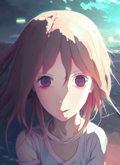 Image similar to portrait of a very cute girl with crazy eyes big, very cooldere anime space yandere background illustration concept art anime key visual trending pixiv fanbox by wlop and greg rutkowski and makoto shinkai and studio ghibli and kyoto animation