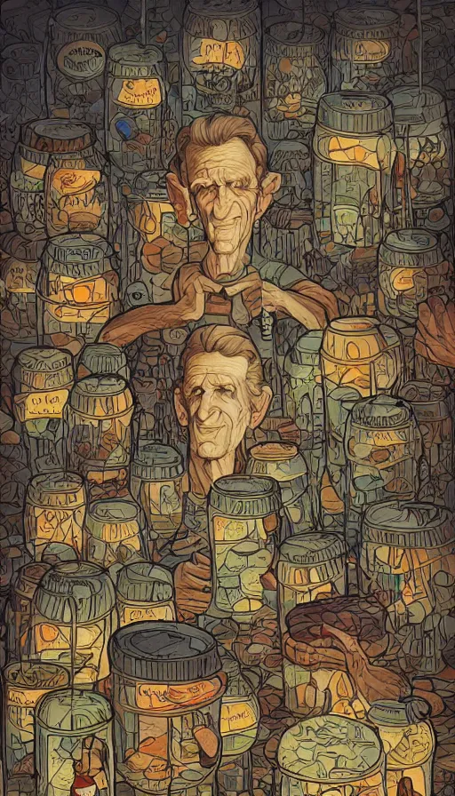 Image similar to BFG with his jars of dreams, futurism, da vinci, Dan Mumford, Josan Gonzalez