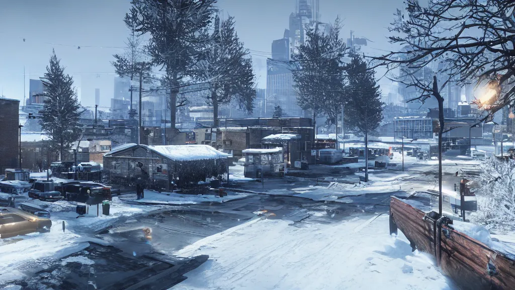 Image similar to Screenshot from Watchdogs, winter