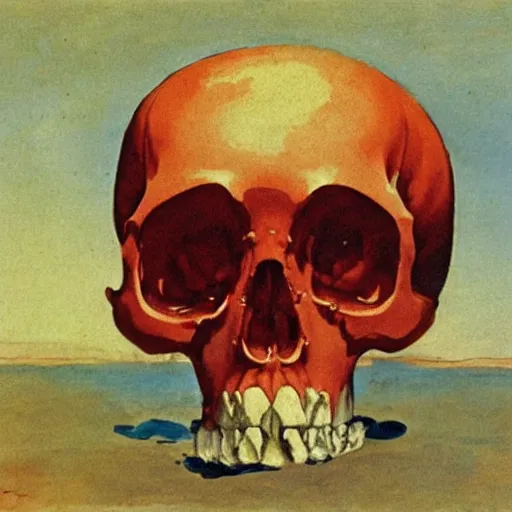 Image similar to transparent red liquid inside in a transparent skull, alexandre benois