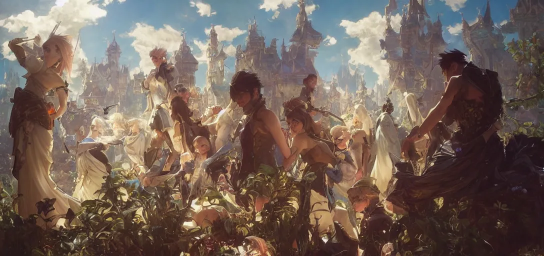 Image similar to final fantasy 14 by Stanley Artgerm Lau, greg rutkowski, thomas kindkade, alphonse mucha, loish, norman Rockwel