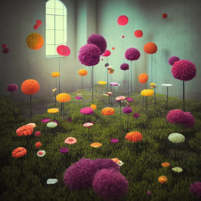 Image similar to abstract flowers and portrait _ in _ a _ surreal _ environment very surreal _ by _ amy _ sol _ low brow _ highly _ detailed _ 3 _ d _ render _ vray _ octane _ realistic _ lighting _ photo