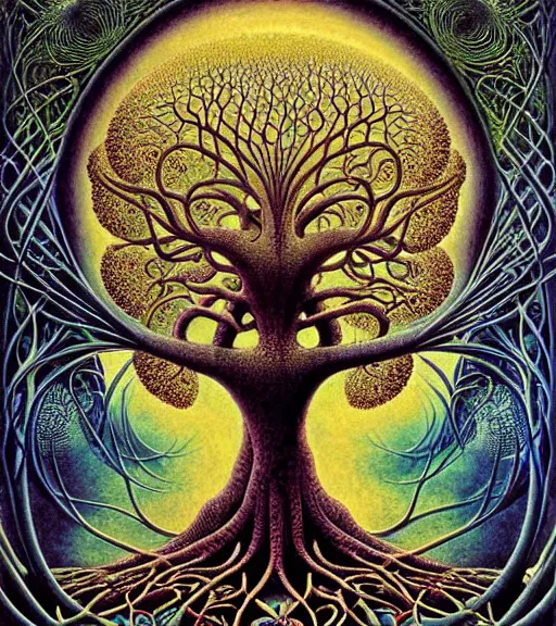 Image similar to tree of life by roger dean and andrew ferez, art forms of nature by ernst haeckel, divine chaos engine, symbolist, visionary, art nouveau, botanical fractal structures, organic, detailed, realistic, surreality