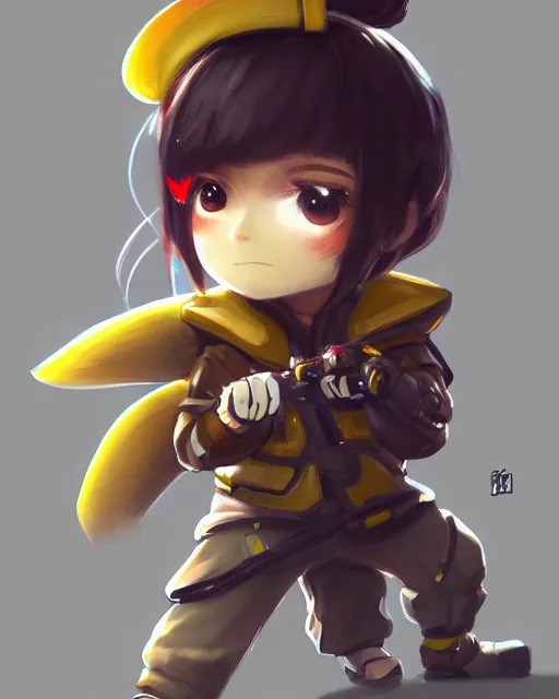 Prompt: a chibi combat kid wearing a puffy yellow jacket and a katana, smooth, intricate, elegant, digital painting, artstation, concept art, sharp focus, octane render, illustration, art by ayami kojima, overwatch character,