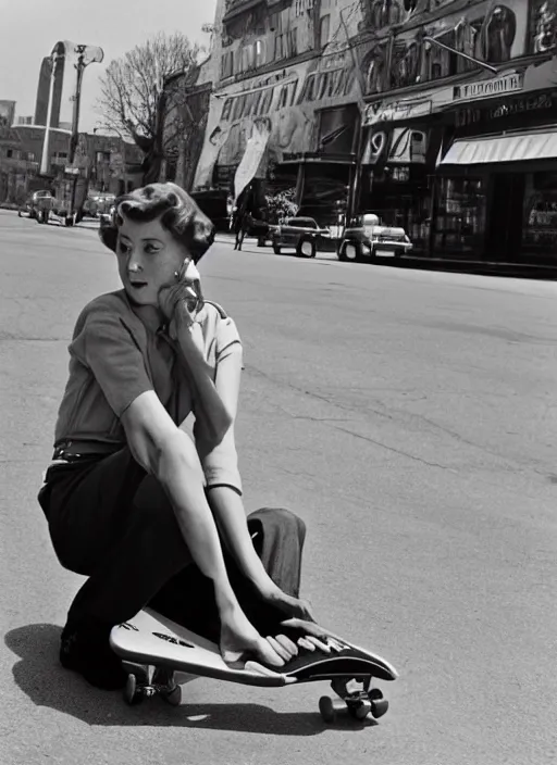 Image similar to 1 9 5 0 s beautiful woman on a skateboard by vivian maier. professional photography. hq