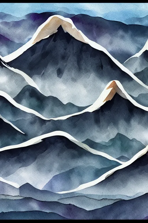 Prompt: beautiful digital matter watercolor of mountains layered mountains in watercolor greg rutkowki artstation