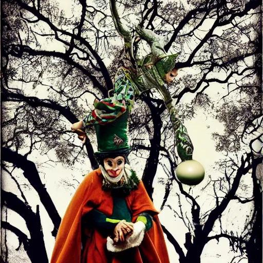 Image similar to fool, jester, tree, film, movie