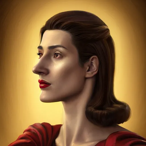 Prompt: A Crusader Kings II portrait of a Spanish young woman with high cheekbones. Good bone structure. Dressed in 1940s style. Highly detailed, fine Art, high detail, great lighting, 8k resolution, masterpiece, concept art, illustration, clear eyes, painting oil on canvas, octane render, HDR, trending on artstation, 4k, 8k, HD