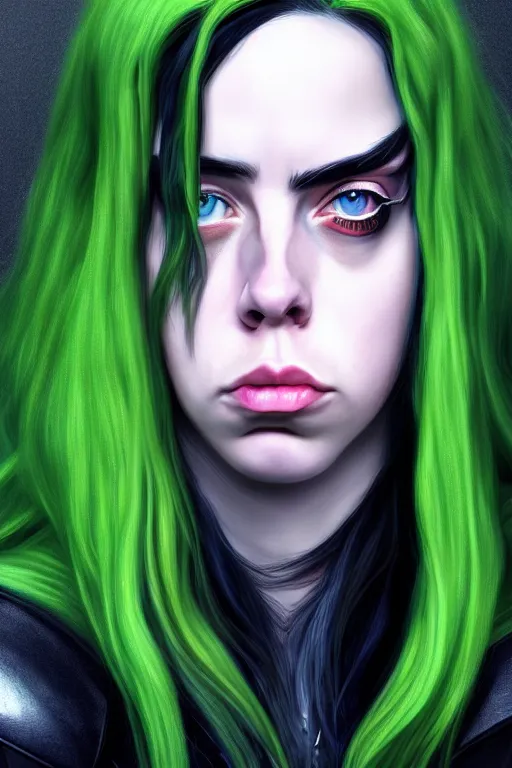 Image similar to 26 year old Billie Eilish as female loki, hyper detail, hyper realistic, trending on ArtStation