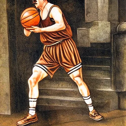 Prompt: hitler playing basketball, realistic, detailed by da vinci