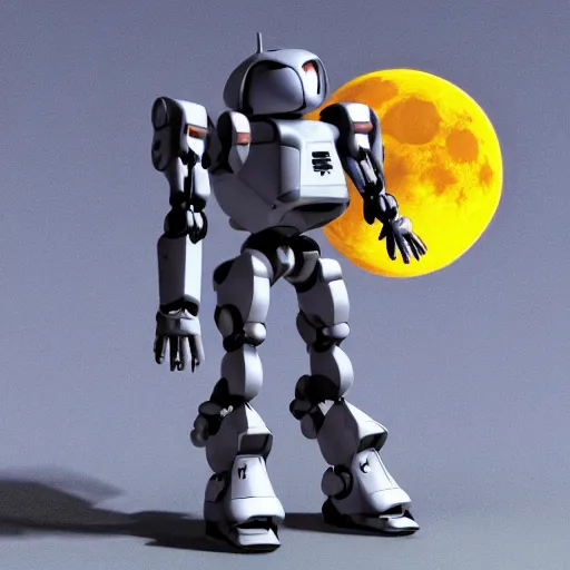 Prompt: < 3 d mecha > holds < a moon - guitar > in the style of < neon genesis evangelion >, grey metal body, < full body robot photograph > octane render, 3 d, cgi