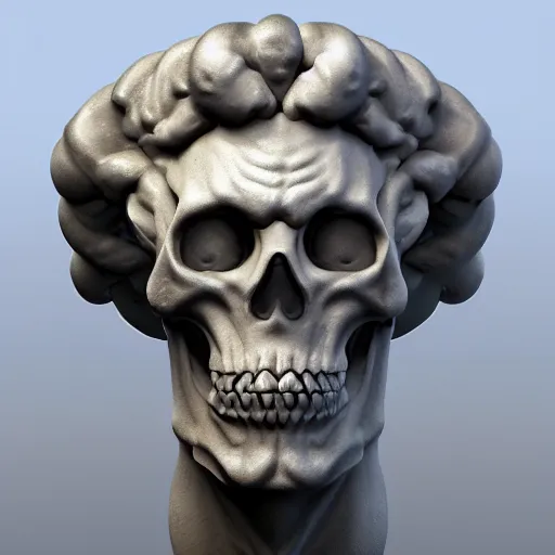 Prompt: a statue of a creature with a skull on it's head, an ambient occlusion render by cedric seaut ( keos masons ), zbrush central contest winner, new sculpture, zbrush, sketchfab, reimagined by industrial light and magic