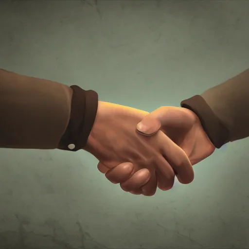 Image similar to moistcritical offering a handshake towards the camera, cinematic, gloomy background, realistic, digital art, character art, 8 k