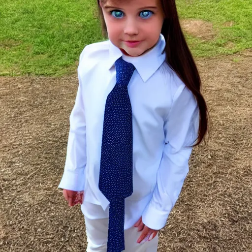 Image similar to a girl with blue eyes is wearing a tie and a white shirt