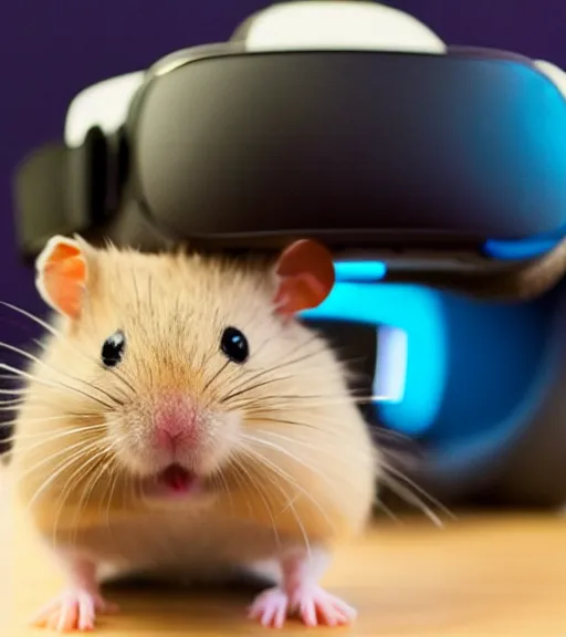 Image similar to a hamster wearing a VR headset on its head.