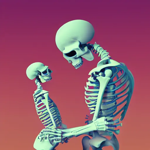 Image similar to A profile of two skeletons facing each other by Beeple, Trending on Artstation