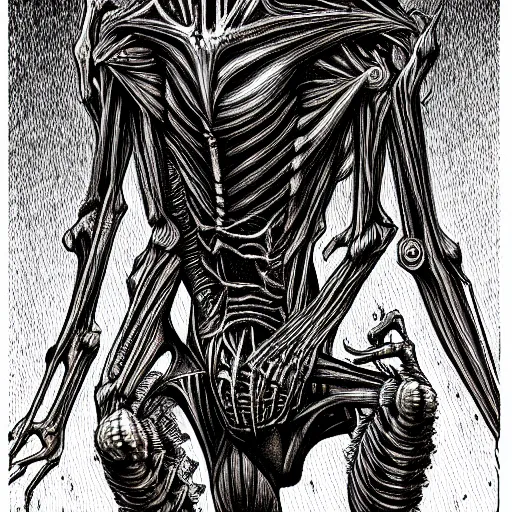 Image similar to a dark humanoid, hyper detailed, in the style of h. r. giger and junji ito and h. r. giger and junji ito, selfie