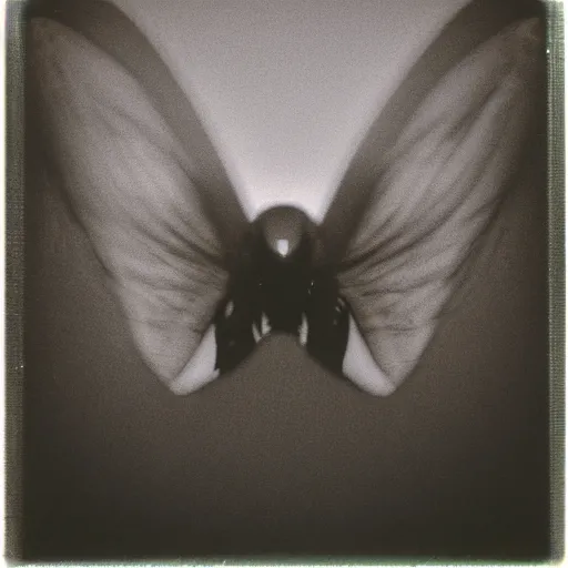 Prompt: Polaroid photograph of mothman, blurry, XF IQ4, 150MP, 50mm, F1.4, ISO 200, 1/160s, Adobe Lightroom, photolab, Affinity Photo, PhotoDirector 365,