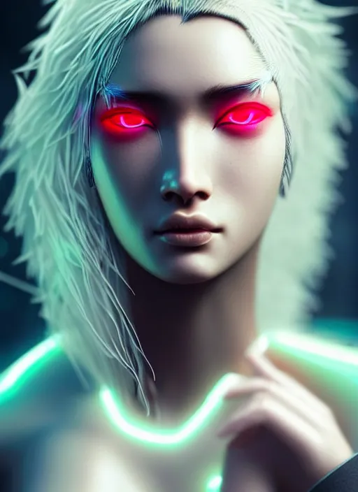 Prompt: photorealistic portrait of oriental female humanoid, wind blowing hair, cyber neon lights, highly detailed, cyberpunk high fashion, elegant, crispy quality, trending in artstation, trending in pinterest, glamor pose, no signature, no watermark, cinematic, art by pascal blanche