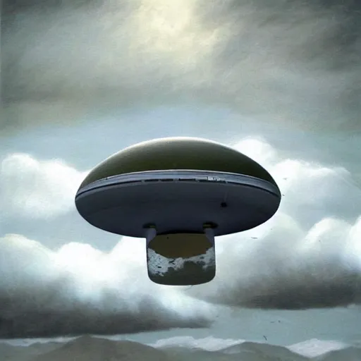 Prompt: ufo seen in the sky, cloudy, hyperrealist, very detailed,