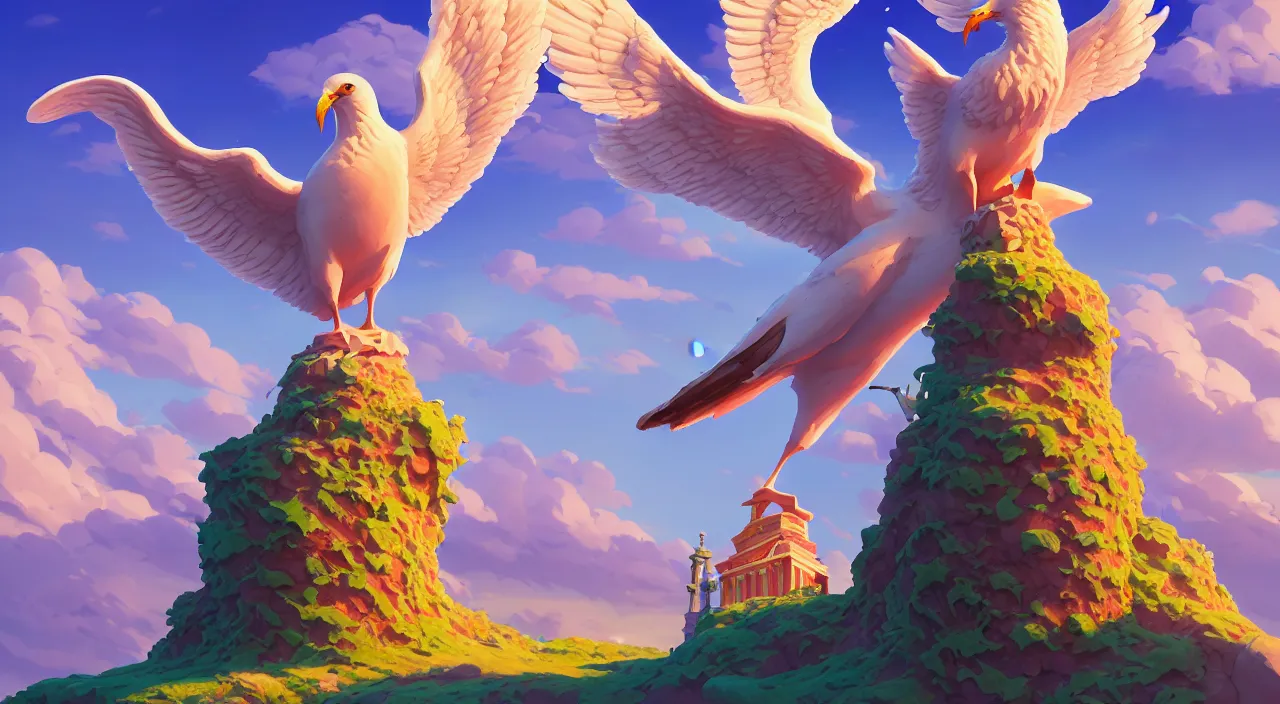 Image similar to painting of hiperborea seagull statue and hill valley Nordic temple of olympus glory hogweed plant grow flower ,in marble incrusted of legends heartstone official fanart behance hd by Jesper Ejsing, by RHADS, Makoto Shinkai and Lois van baarle, ilya kuvshinov, rossdraws global illumination