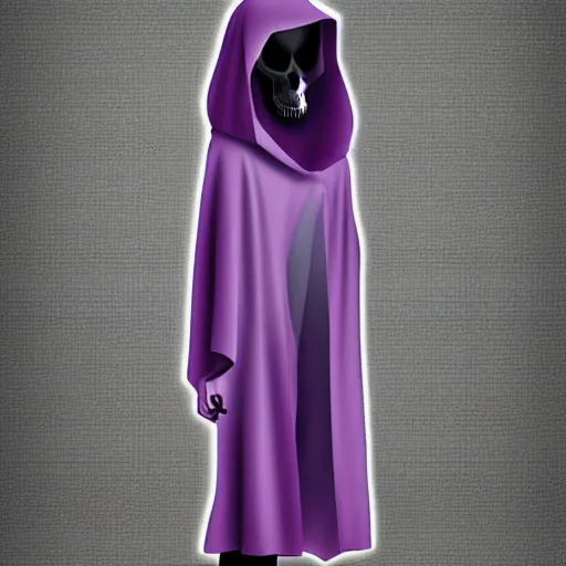 Image similar to grim reaper, purple cloak, full body