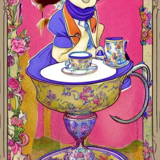 Prompt: imaginary cup of tea alice in wonderland