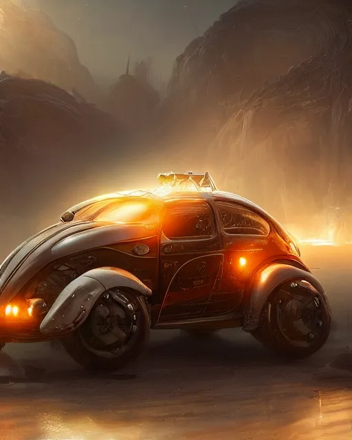 Image similar to detailed photo of beetle shaped alien vehicle, 8 k, by daniel mcgarry, xiaolong wang, trending on artstation, hyper detailed, beautiful lighting, epic environment