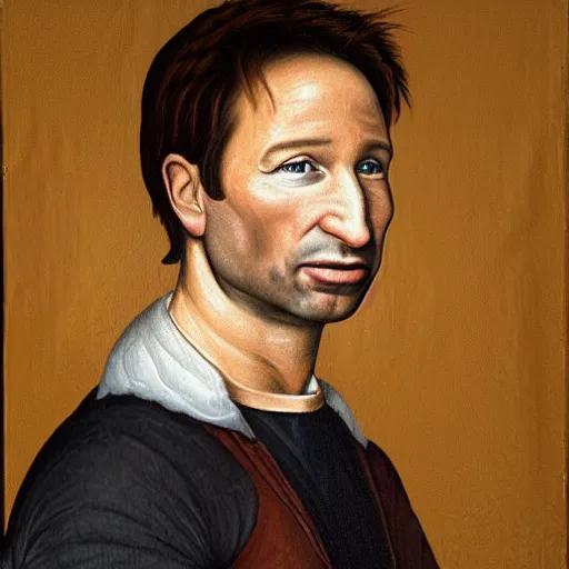 Image similar to a renaissance style portrait painting of David Duchovny