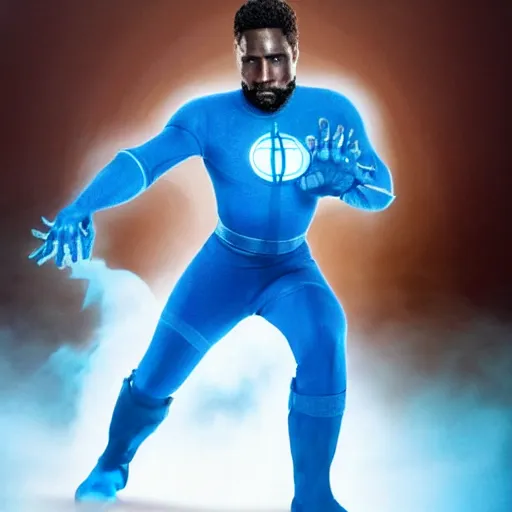 Image similar to john david washington dressed as reed richards from fantastic four movie, he is stretching his body like reed richards, the incredible shape shifting genius leader of the fantastic four, hyperreal - h 6 4 0