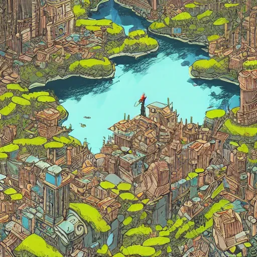 Prompt: cell shaded adult animation, a birds eye view overlooking a walled off ancient fantasy city besieged by monsters, surrounded by mountains and trees of greens and browns, rivers and lakes, concept art by josan gonzales and wlop, Laurie Greasley and james jean, highly detailed, sharp focus, Trending on Artstation, HQ, deviantart, art by artgem