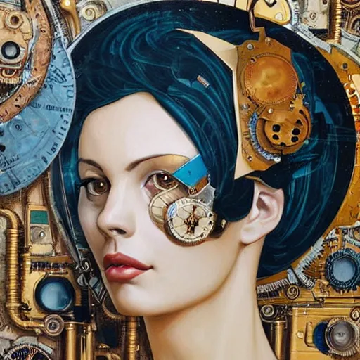 Image similar to portrait of steampunk female android, by sandra chevrier, fra angelico and sandro botticelli