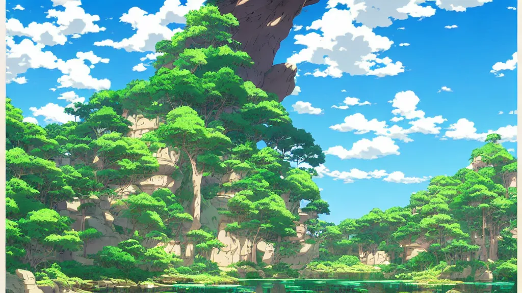 Prompt: beautiful landscape scenery by miyazaki, anime poster, cel shaded