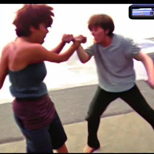 Image similar to 2 4 0 p footage, 2 0 0 6 youtube video, low quality photo, man and woman fistfighting each other