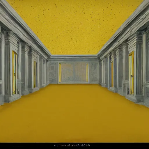 Image similar to an empty room with yellow wallpaper with no people in it, a detailed matte painting by richard benning, pixiv, postminimalism, hall of mirrors, matte painting, creepypasta