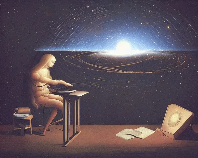 Image similar to burning the midnight oil in the universe, a simple vector pop surrealism, by ( leonardo da vinci ) and greg rutkowski and rafal olbinski