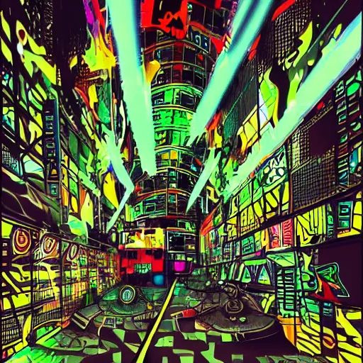 Image similar to jet set radio, noise tanks, graffiti, intricate, robotic, digital art, art station, neo tokyo