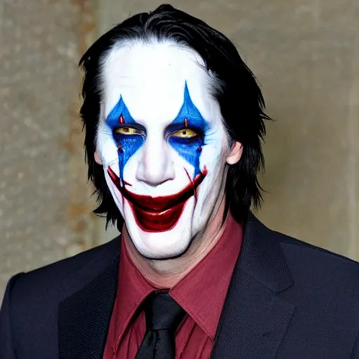 Image similar to Keanu reeves in clown Face paint inspired by the Joker