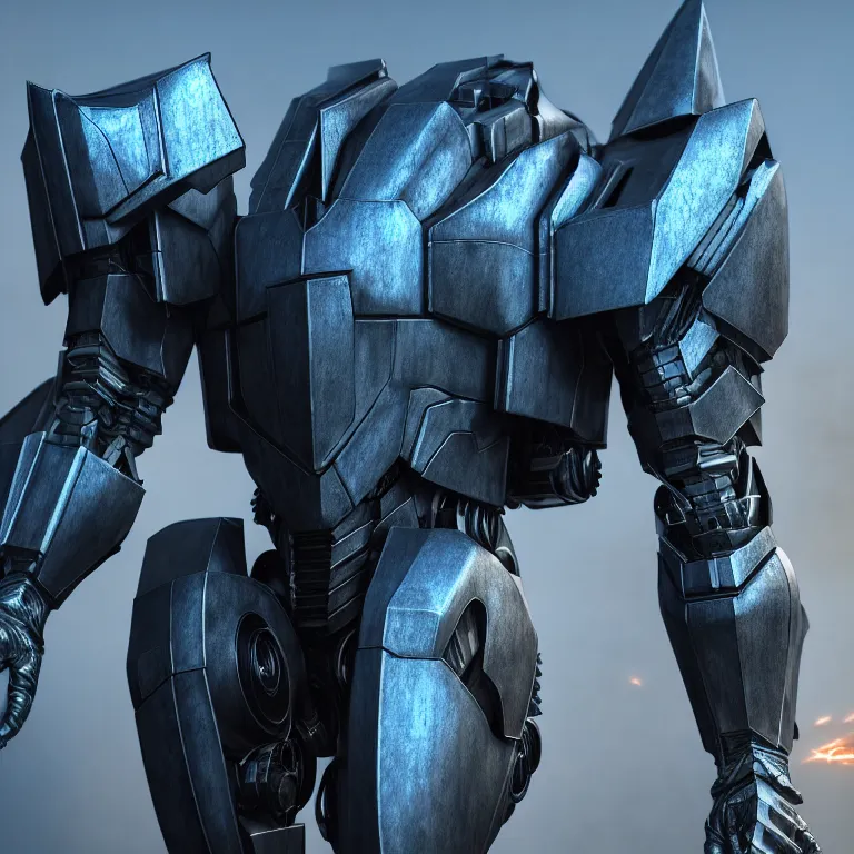 Image similar to hyper detailed photorealistic cinematic rendering with volumetric lightning and ray tracing, blue skinny full body armored core, weathering armor plating, endoekeleton exposure, 8 k, octane render, unreal engine, ray tracing