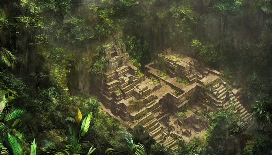 Image similar to Walker discovering the entrance of an ancient Mayan city in the jungle, hyperdetailed, artstation, cgsociety, 8k