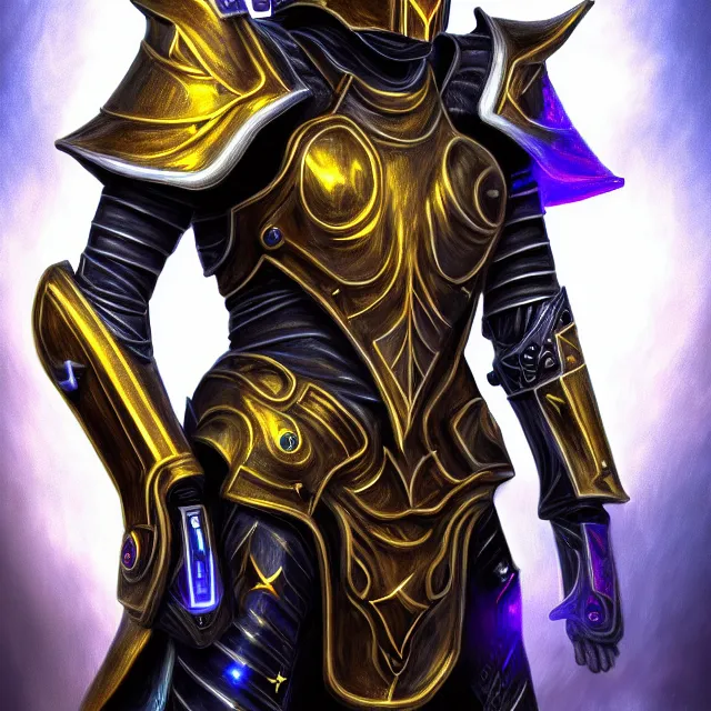 Prompt: digital realistic painting of a futuristic magicpunk intricate armor holy paladin with light powers, highly detailed, 4 k, hdr, smooth, sharp focus, high resolution, award - winning photo