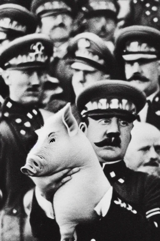 Prompt: half pig half hitler historical photo in color