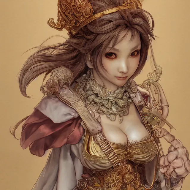 Image similar to the portrait of neutral good colorful female cleric bard as absurdly beautiful, gorgeous, elegant, skinny young gravure idol, an ultrafine hyperdetailed illustration by kim jung gi, irakli nadar, intricate linework, sharp focus, bright colors, octopath traveler, final fantasy, unreal engine 5 highly rendered, global illumination, radiant light, detailed and intricate environment