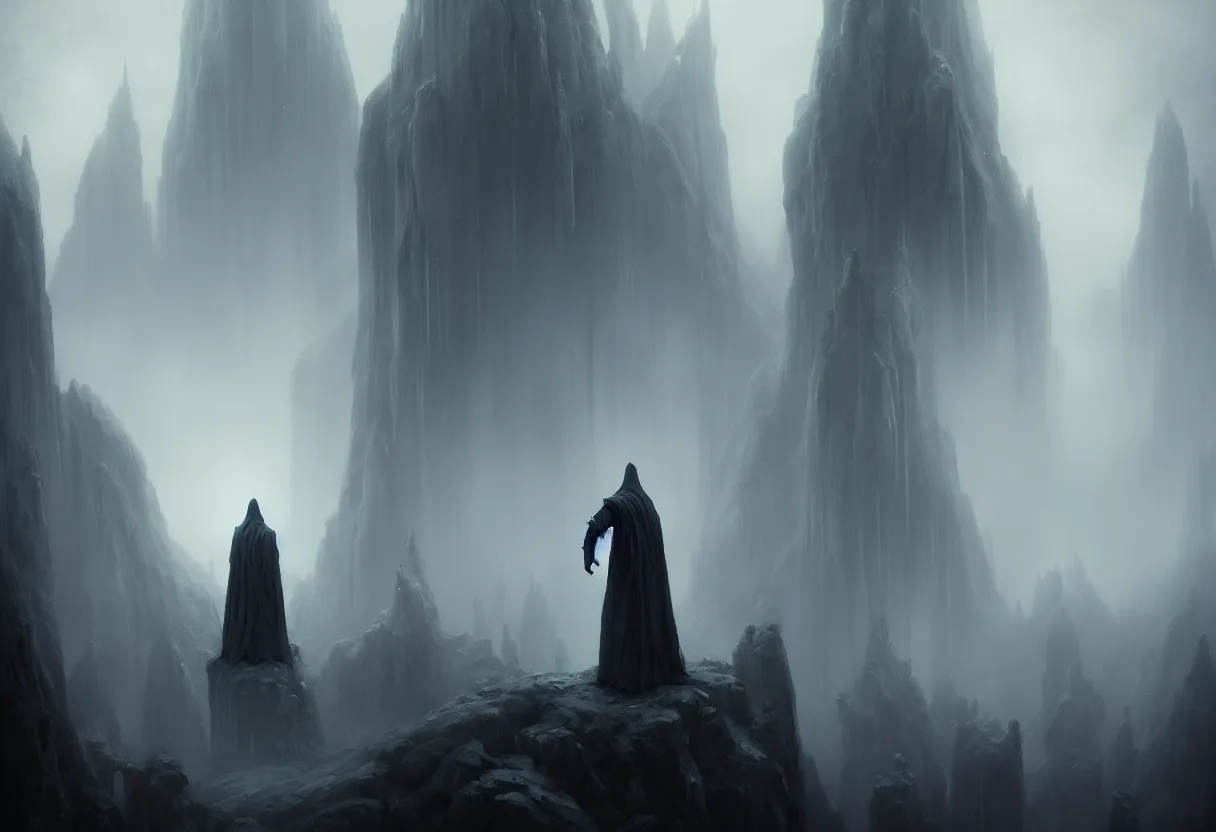 Prompt: beautiful render of a fairytale, man in cloak, ultra high definition, ultra detailed, symmetry, fog, matte painting, by greg rutkowski and ross tran and wlop