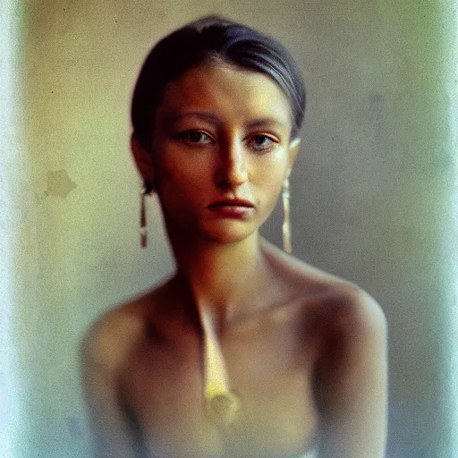 Image similar to portrait of a very beautiful!!!! woman! symmetric face, petzval lens. featured on flickr, art photography, photo taken with provia, photo taken with ektachrome. autochrome. sharp eyes
