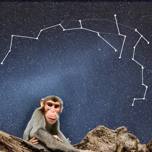 Prompt: a constellation of a happy monkey