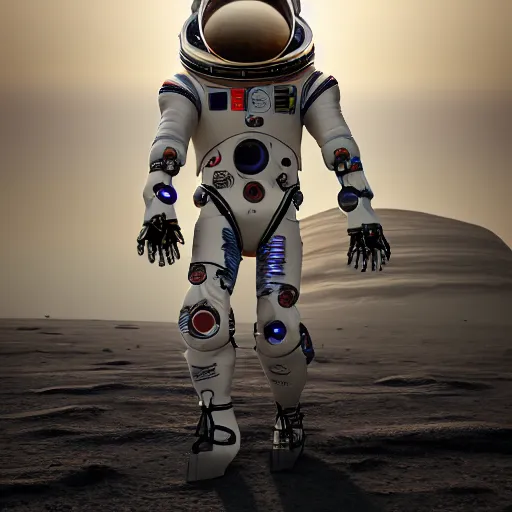 Image similar to photo of robotic spacesuit mechanical design high-tech, mars exploration, futuristic, unreal engine, photorealistic, detailed, bionic W 1024